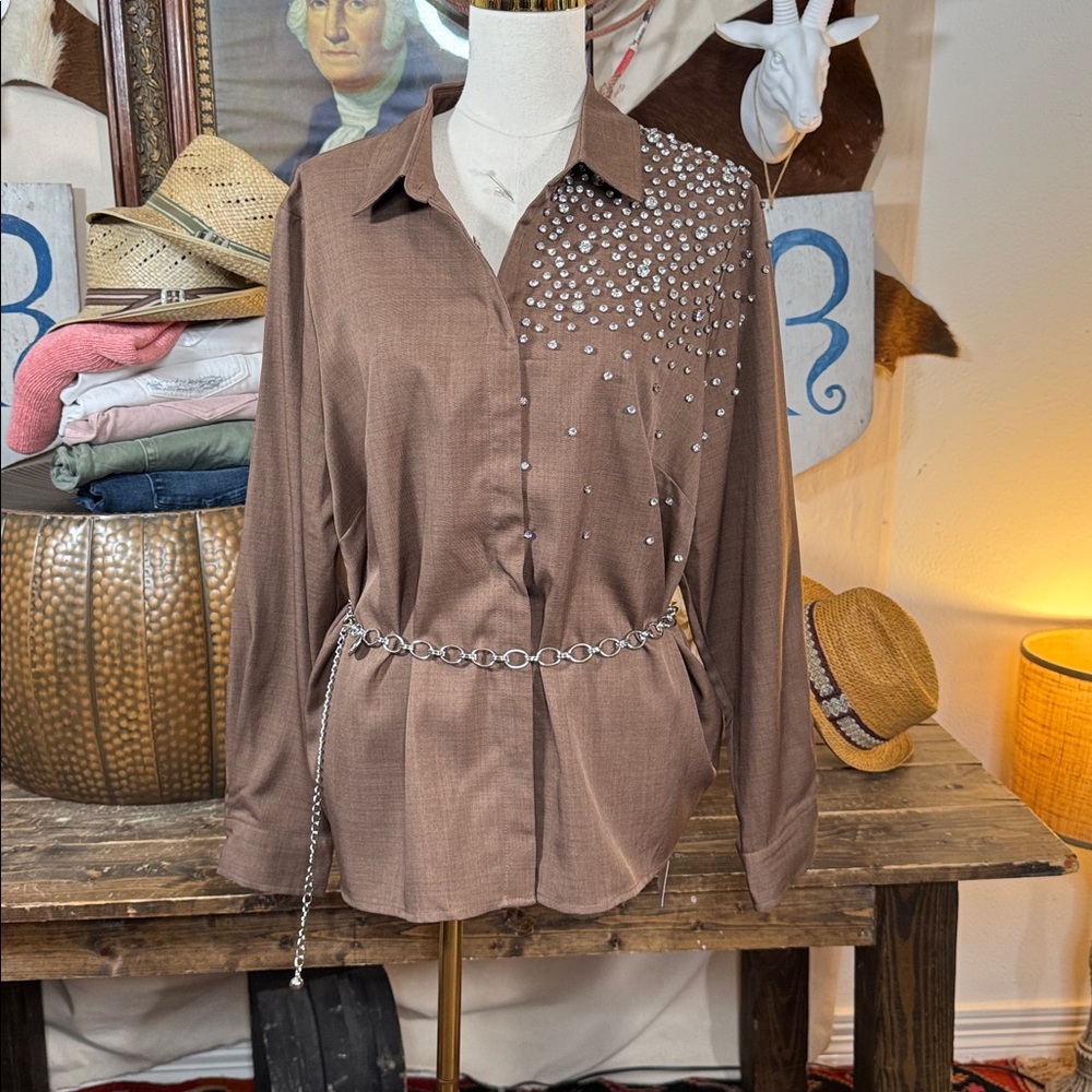 2pc— NWT Anewsta Rhinestone Blouse, Nine West Chain Belt